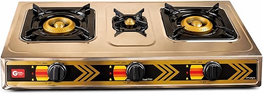 بوتجاز كريستال ستيل 3عيون اشعال ذاتي1 Crystal Steel 3-Burner Gas Cooker with Self-Ignition - Image 1